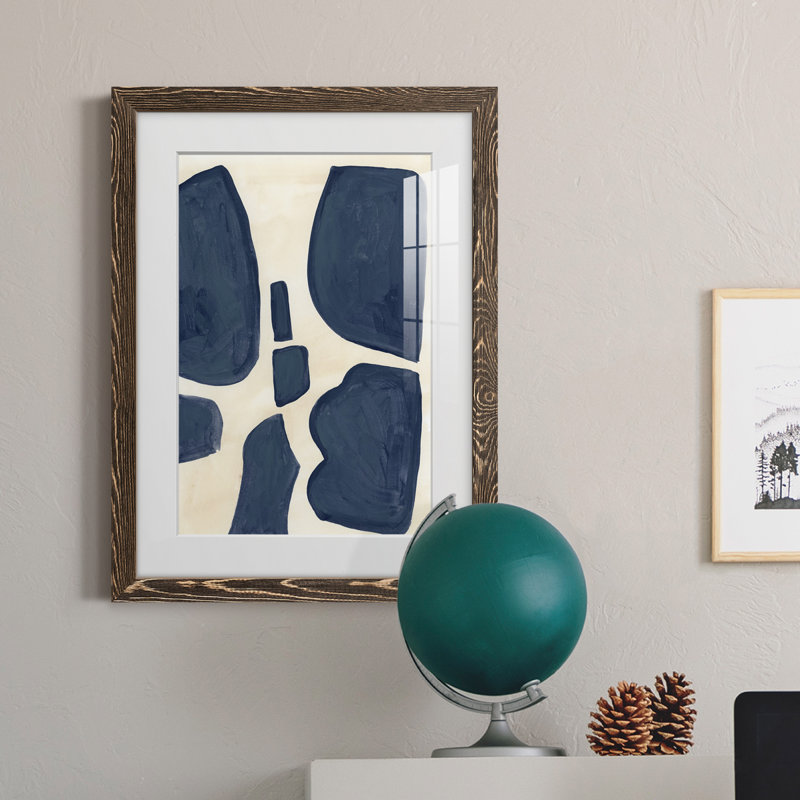 Pièces bleues II - peinture encadrée, Encadré de bois de noyer, H 43,5 po x l 31,5 po x P 1 po