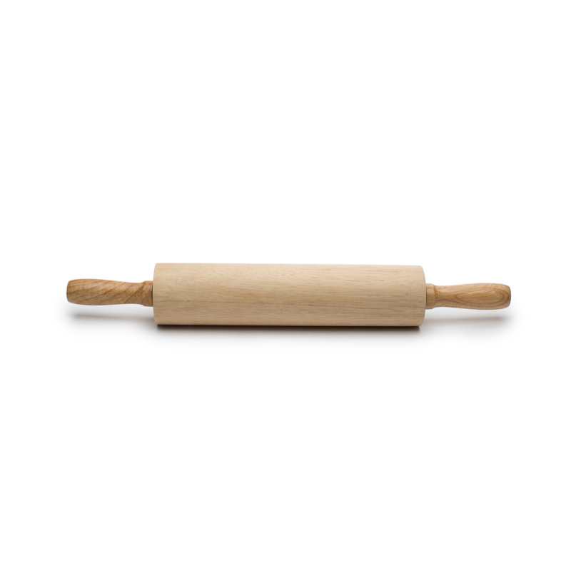 Classic Light Brown Hardwood Rolling Pin with Ergonomic Handles