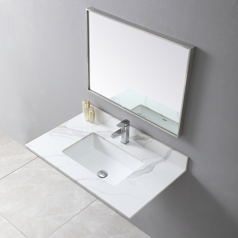 Dessus de meuble-lavabo en pierre de 37 po Montary de style Montary avec lavabo rectangulaire encastré en céramique et trou de robinet simple Montary