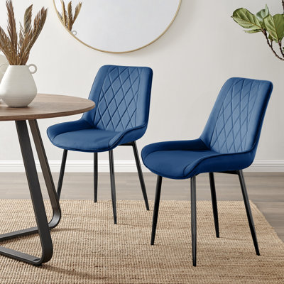 Simsbury Velvet Modern Upholstered Quilt Stitched Tapered Metal Leg Luxury Dining Chairs