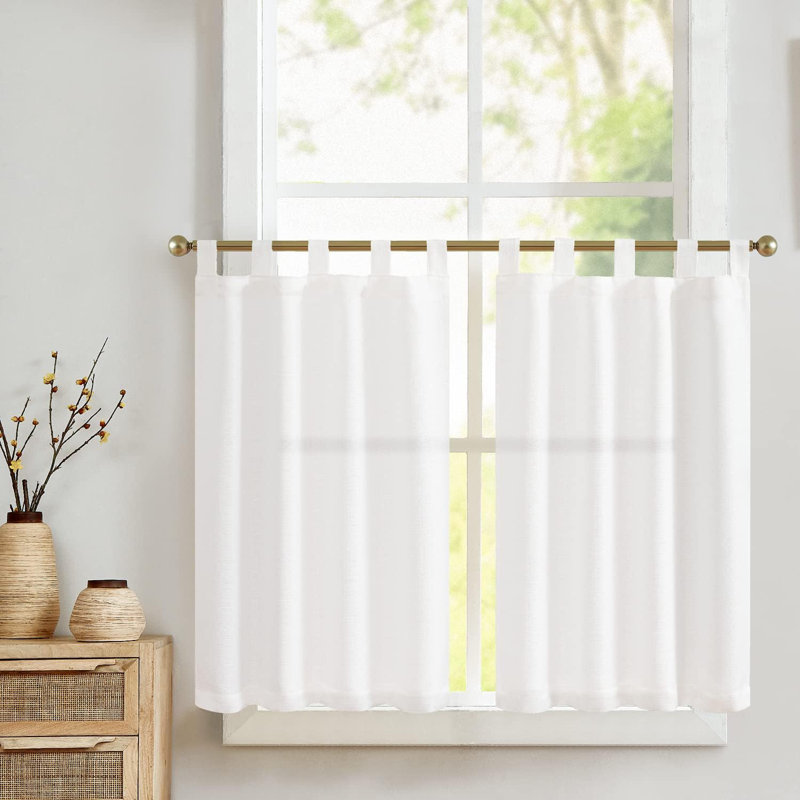 Rideaux de cuisine en lin uni, Beige, L 28 po x L 36 po