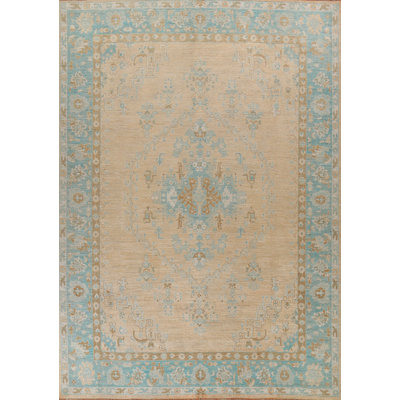 Tapis turc Oushak à motif végétal noué à la main 9 x 12