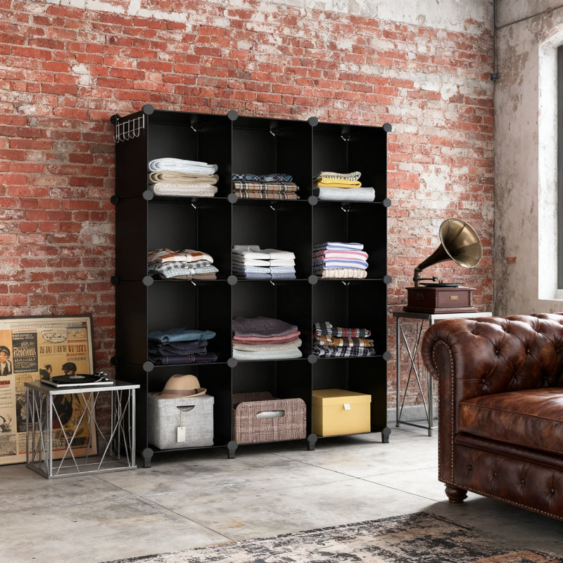 12-Cube Storage Organizer Unit, Modular Closet Organizer With Metal Frame & Plastic Shelves For Bedroom, Office, Kids Room, Portable Storage Shelving System