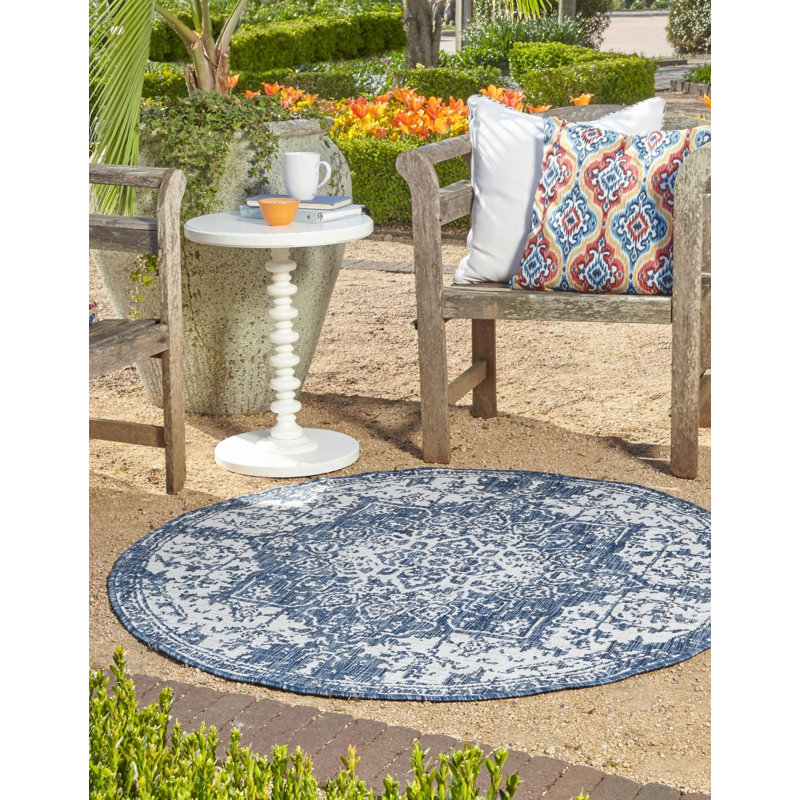 Outdoor Destiny Area Rug Bone Color, Round 6'7"