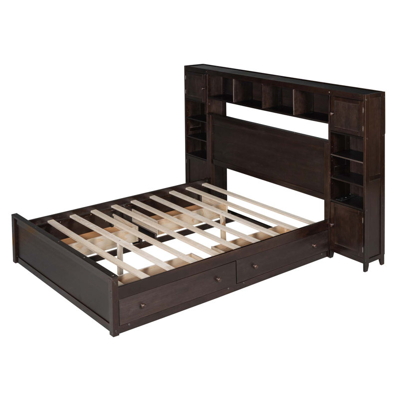 Ethil 4 Drawers Bookcase Platform Bed, Espresso, Queen