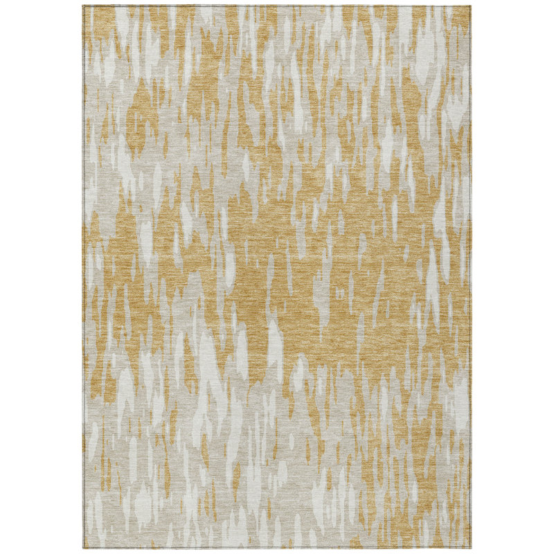 Tapis intérieur lavable abstrait doré et ivoire 5 pi x 8 pi