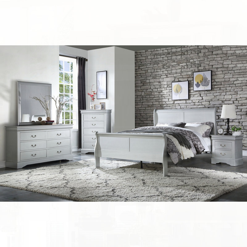 Lit de style Louis-Philippe, Très grand lit, Gris argenté