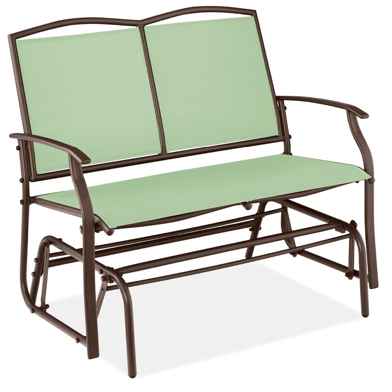 Fauteuil oscillant d'extérieur en métal Nethuki, Vert sauge / brun