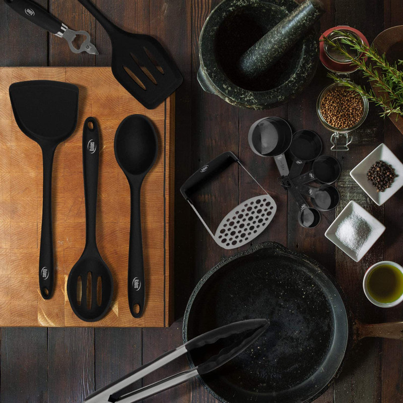 Ensemble d'ustensiles de cuisine en nylon noir 24 pièces avec ustensiles de cuisine résistants à la chaleur pour batterie de cuisine antiadhésive KALUNS 