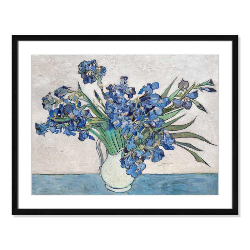 Imprimé iris bleu par Vincent Van Gogh, H 29,5 po x l 23,5 po, Blanc, Encadré de boîte noir