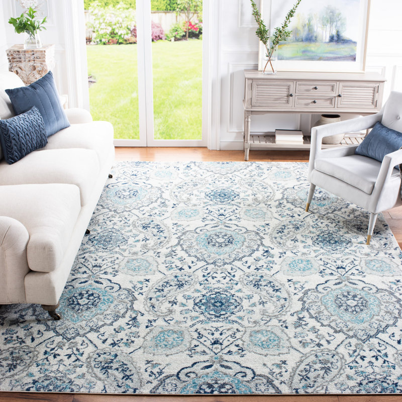 Christa Damask Cream/Light Gray Rug, Rectangle 4' x 6'