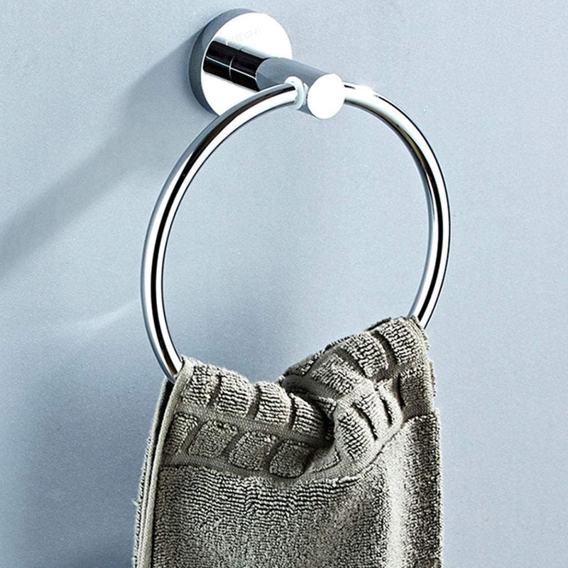 Stainless Steel Silver Towel Ring Holder - Thickened Rustproof Bathroom Towel Hanger - Modern Round Wall Mounted Hardware For Hand/Bath Towels