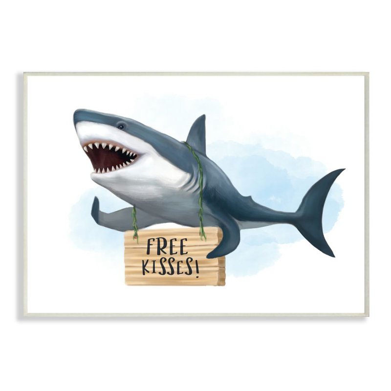 Impression d’art graphique, "Nautical Shark Free Kisses", H 10 po x l 15 po x P 0,5 po, Plaque murale