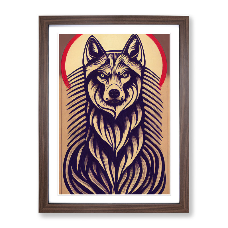 Abstract Wolf Art No.2 - Framed Print, 34cm H x 25cm W x 2cm D, Walnut