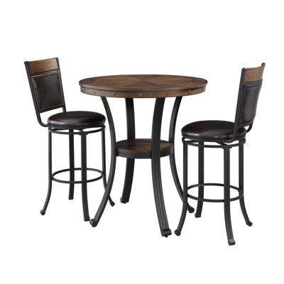 Aleira 2-Person Round Manufactured Wood Dining Set with Swivel Stools