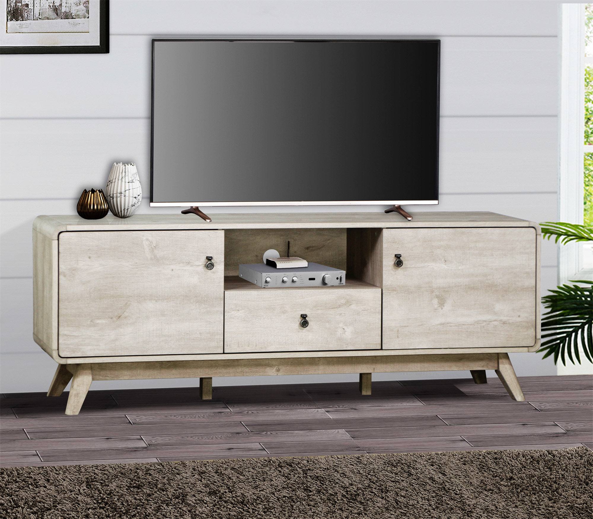 Red Barrel Studio® TV Stand Elegant Washed Gray Media Console - Modern ...