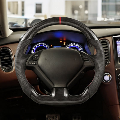 Volant pour Infiniti G37 2007-2013, volant en fibre de carbone en forme de D à fond plat, poignée en cuir avec texture antidérapante et surpiqûres précises, remplacement d'accessoires pour Infiniti, noir