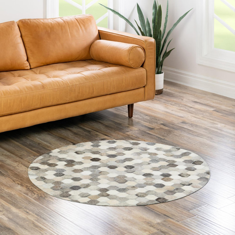  Tapis en cuir de vache mosaïque, Rond 4 pi 1 po
