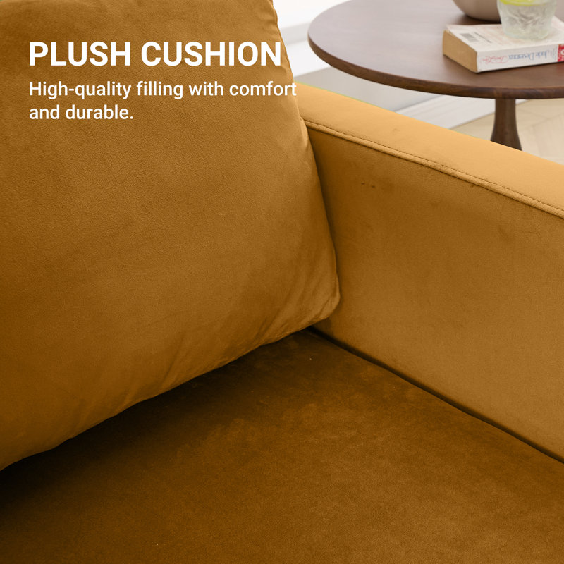 Causeuse rembourrée en velours de 60 po de style Mid-Century pour petite pièce, Velours gingembre