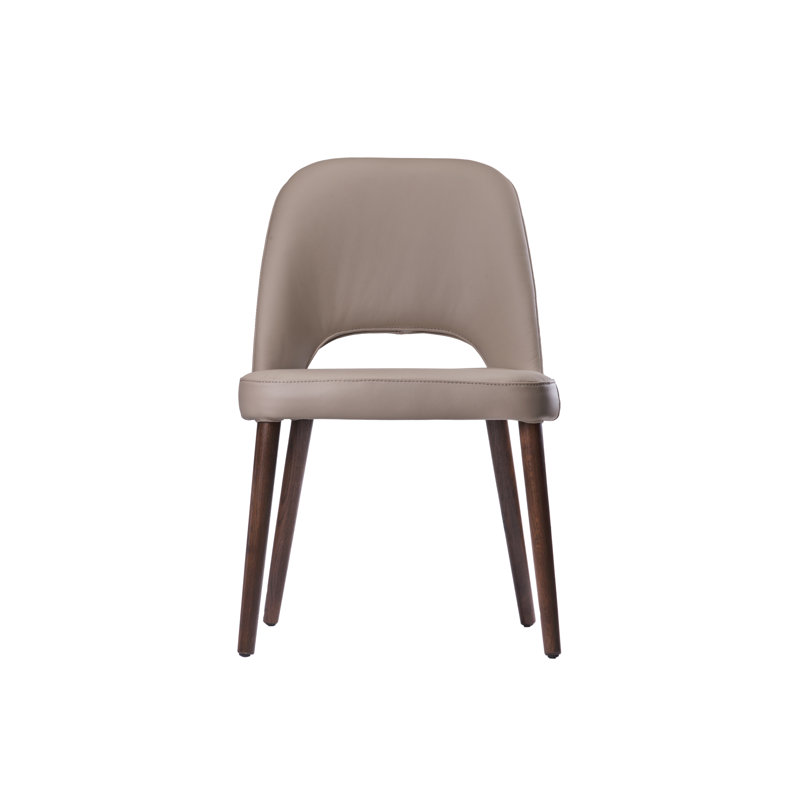 Chaise rembourrée en cuir Keuna, Beige moka, Noyer