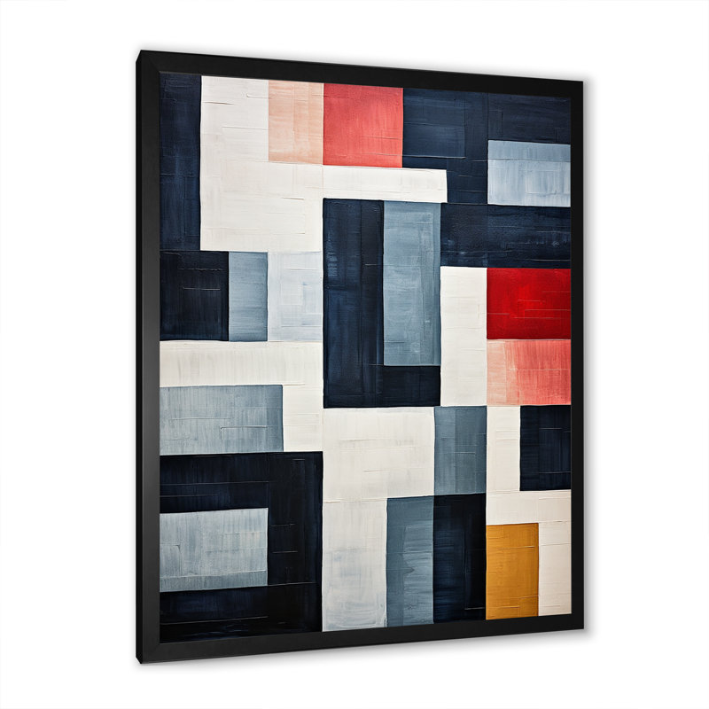 Indigo Illusion Abstract Shapes IV - Abstract Shapes Canvas Prints, Black Single Picture Framed, 32" H x 16" W x 1" D
