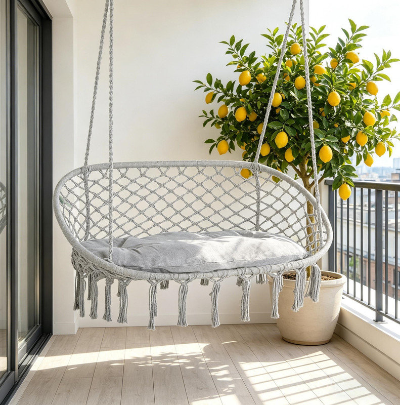 Chaise hamac pour 2 personnes en macramé avec coussin souple et chaise en corde de coton