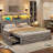 Queen Bed Frame with Spacious Storage Headboard and 4 Drawers Farmhouse LED Metal Platform Bed with Charging Station No Boxing Need-400191143-370782390