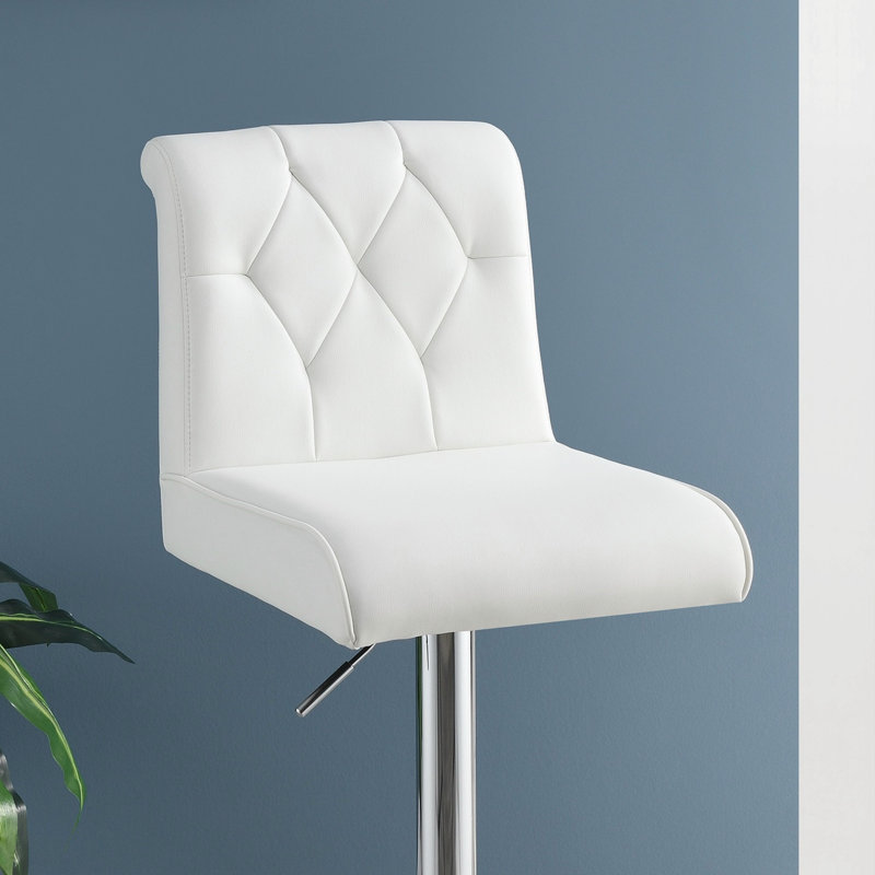 Tabouret de bar réglable à hauteur réglable au gaz en similicuir capitonné à base chromée, ensemble moderne de 2 chaises