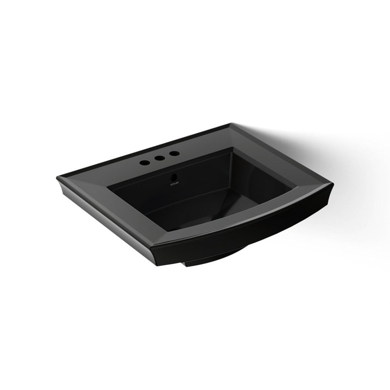 Archer Vitreous China Rectangular Pedestal Bathroom Sink with Overflow, 4" Centers, Skylight
