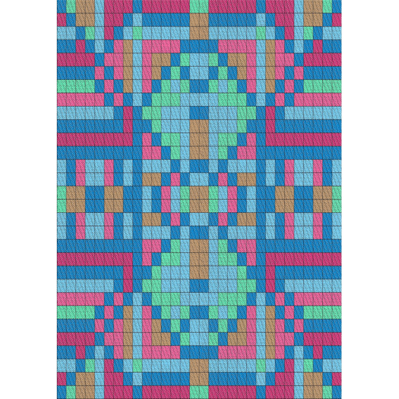 Tapis vert/rouge/bleu aqua patterned Shady, Rectangle 5 pi x 7 pi