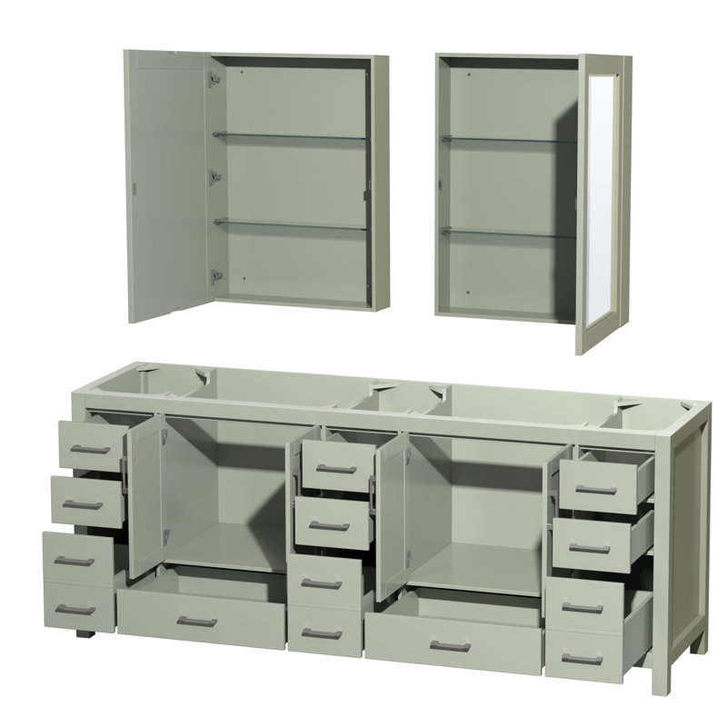 Sheffield 83" Double Bathroom Vanity Base and Mirror only in Light Green