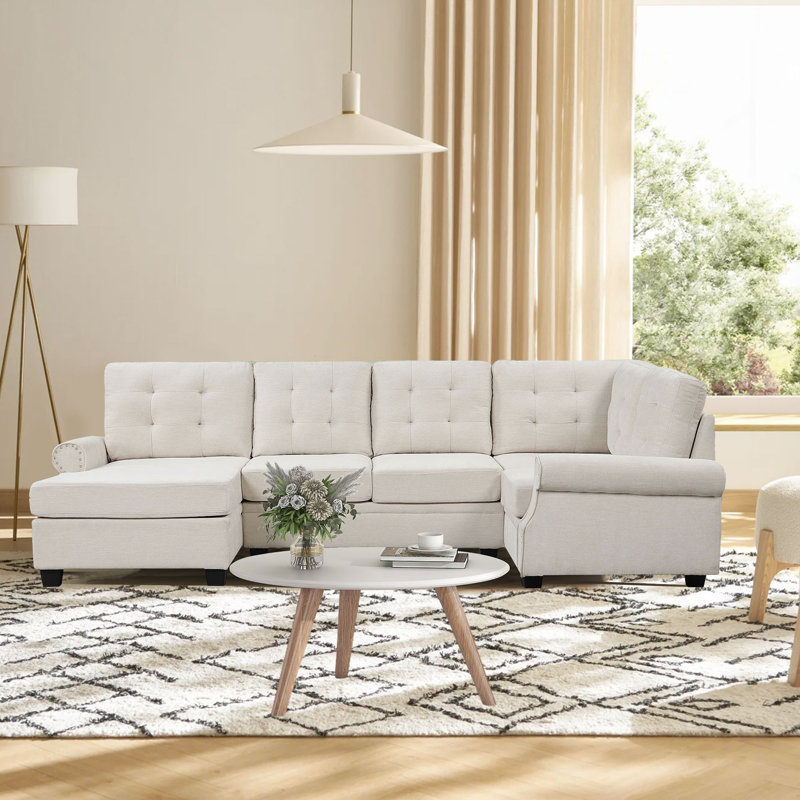 Canapé modulaire Ashunte, 100 % lin beige