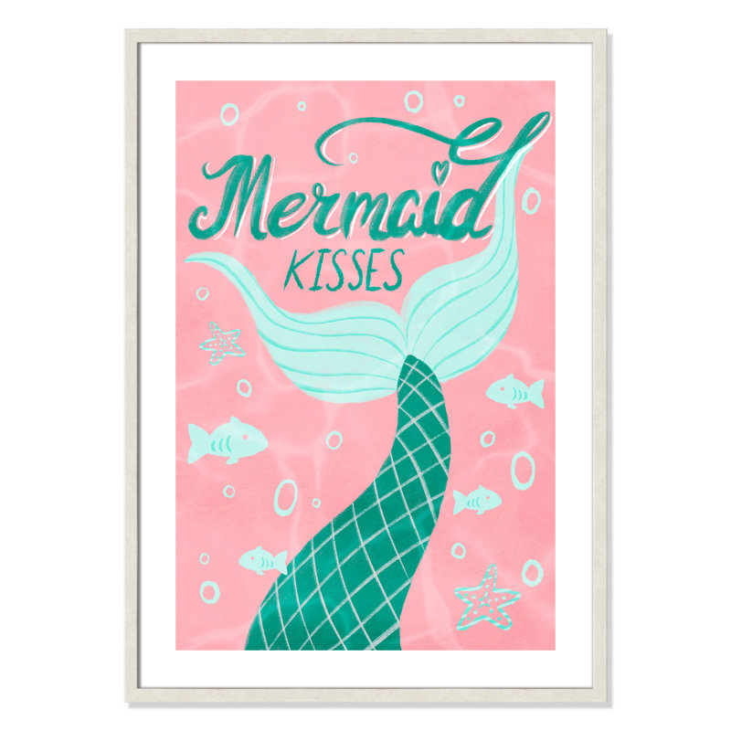 Mermaid Kisses 1, impression sur papier, H 34,5 po x l 24,5 po x P 1,18 po, Encadré de boîte à grain de bois blanc