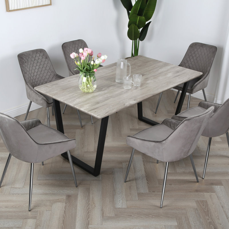 Mely 6 - Person Dining Set, Oak, Grey/Silver