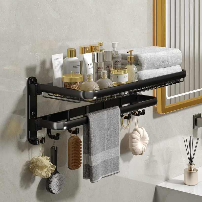 Porte-serviettes mural pour salle de bain, Noir mat