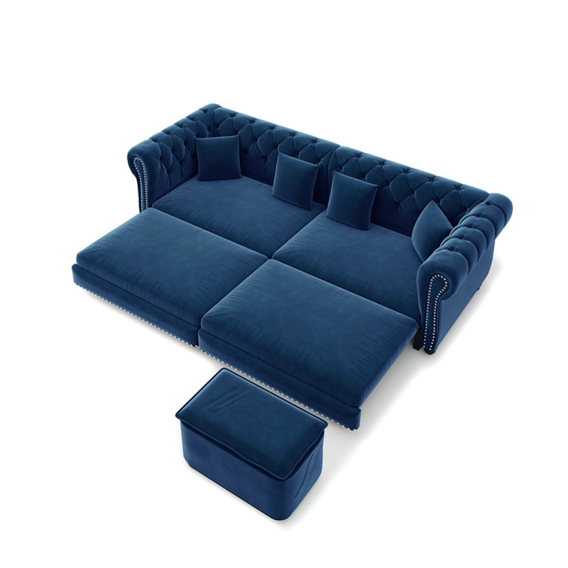 Canapé Chesterfield, canapé-lit gigogne 3 en 1 de 89 po, canapé-lit convertible, canapé-lit très grand, méridienne, canapé en velours 3 places avec repose-pieds mobile