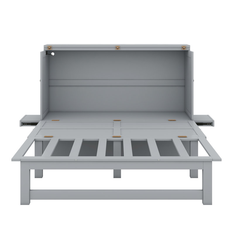Lit escamotable avec port USB et tablettes amovibles de chaque côté, Gris