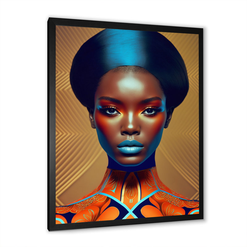 Exquiste «African Woman Design VII», reproduction sur toile, H 20 po x l 12 po x P 1 po, Cadre photo noir
