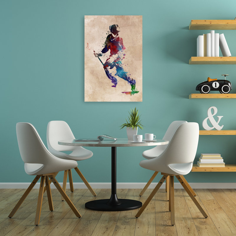 «Vibrant Lacrosse Player», art mural contemporain, 36" H x 24" W