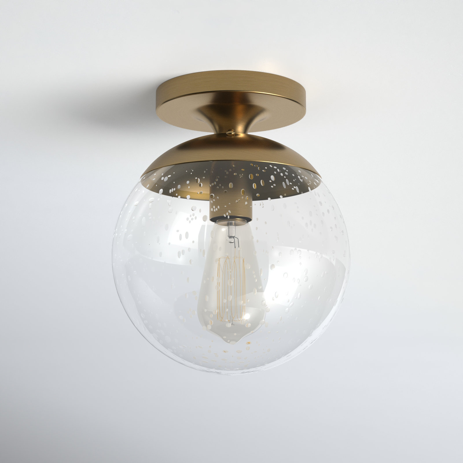 Meri Single Light Glass Semi Flush Mount, Clear, No, Satin Brass