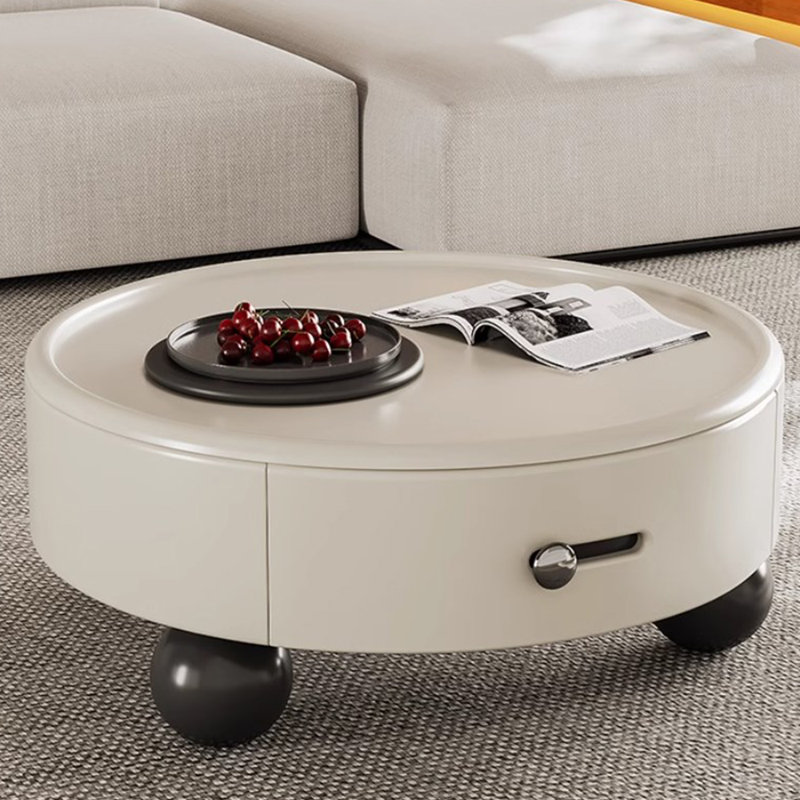 Cream style creative solid wood coffee table, 13.38" H x 31.49" L x 31.49" W