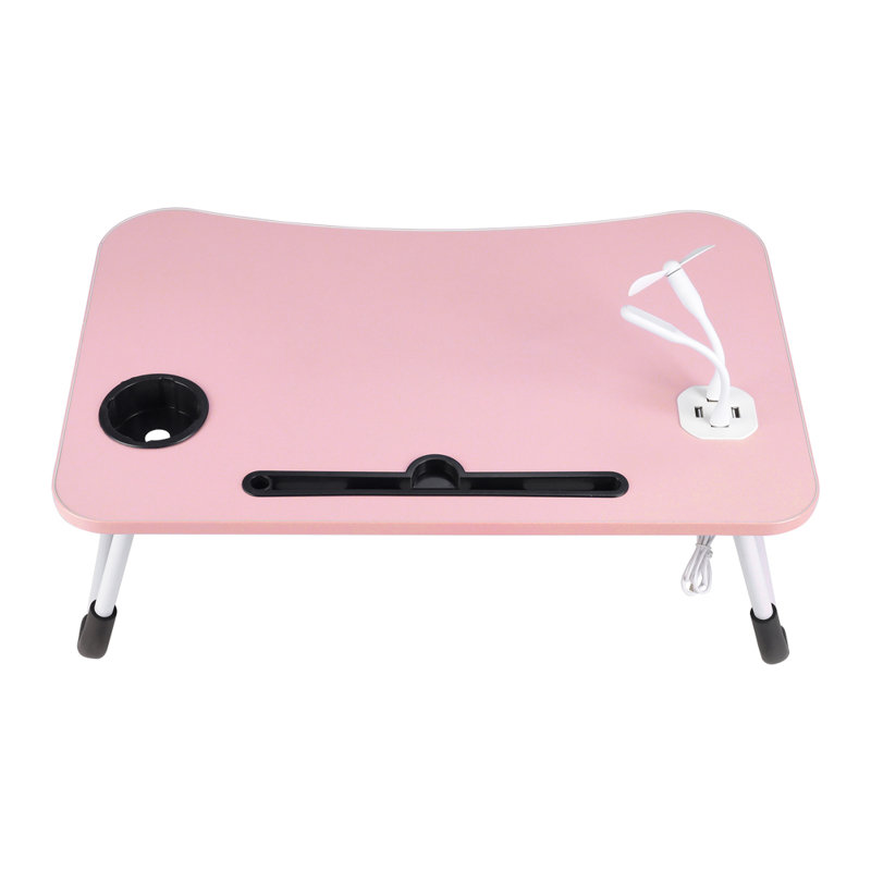 60Cm Foldable Laptop Bed Table Desk with USB Ports, Pink