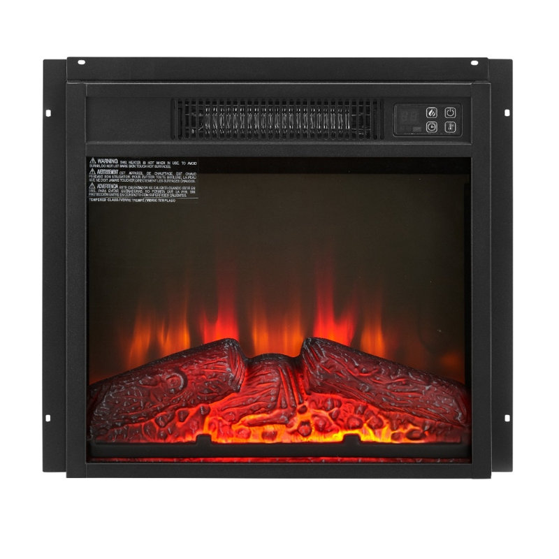 18" Electric Fireplace Insert - 1400W 120V Ultra-Thin Heater with Realistic Flame, Log Set & Remote Control