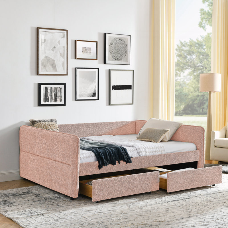 Queen Size Daybed with Two Drawers, Pink