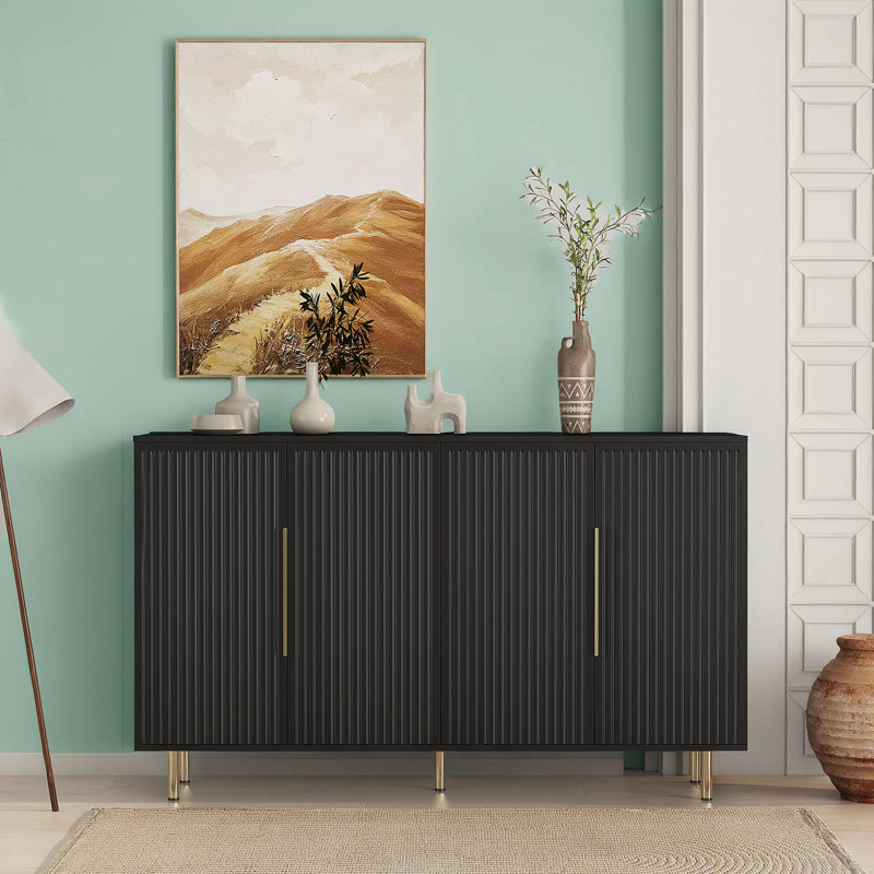 Grand buffet cannelé avec tablettes réglables, Noir