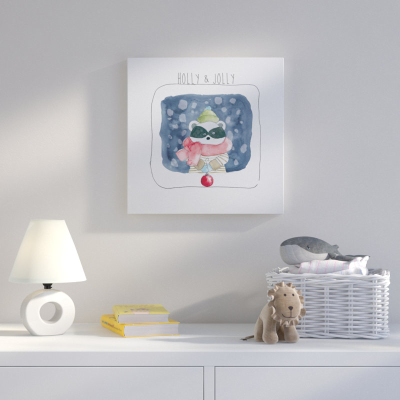 Raton laveur de Noël - art sur toile, H 24 po x l 24 po x P 1,5 po, Toile tendue