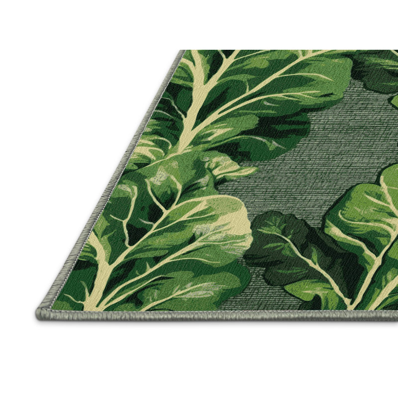 Washable Collard Greens Vegetables Area Rug, Square 8'