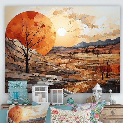Orange Sunset, paysage abstrait, art mural Meadow - Paysage abstrait