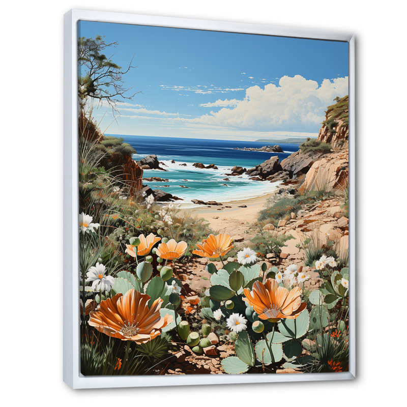Cactus moderne, charme côtier sur toile, Cadre flottant blanc, H 40 po x l 30 po x P 1,5 po