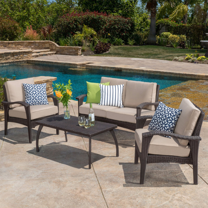 4PC PE WICKER SET (KD), Tan/Brown